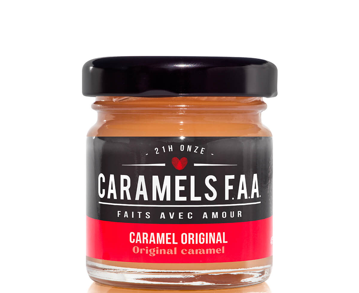 Jar of Caramels FAA caramel on a white background