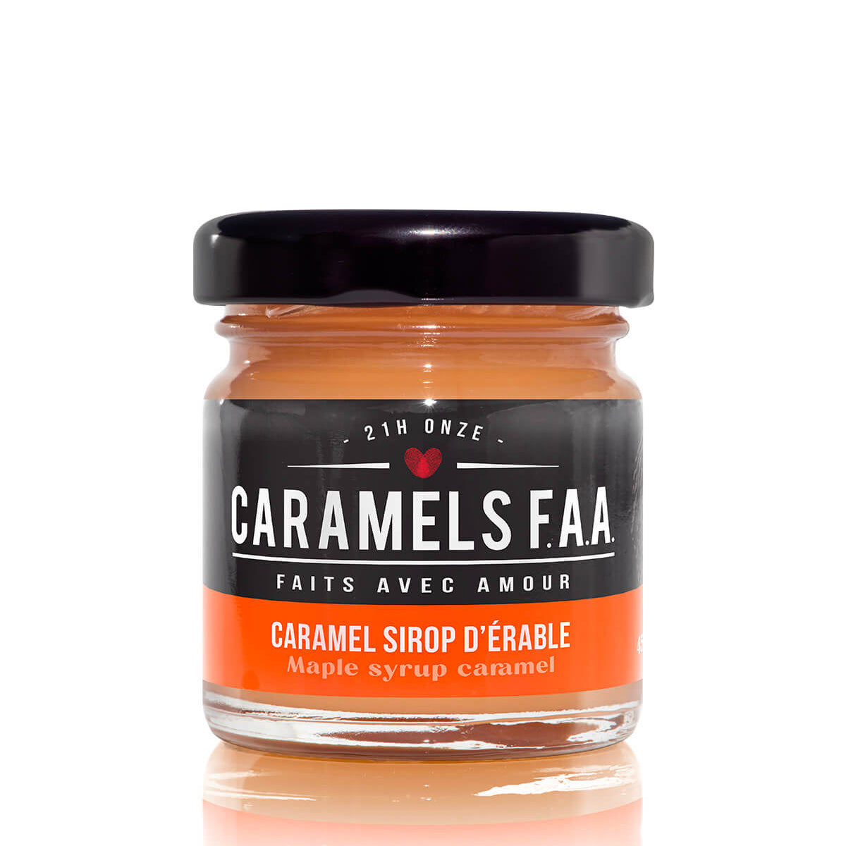 Jar of Caramels FAA maple syrup caramel on a white background
