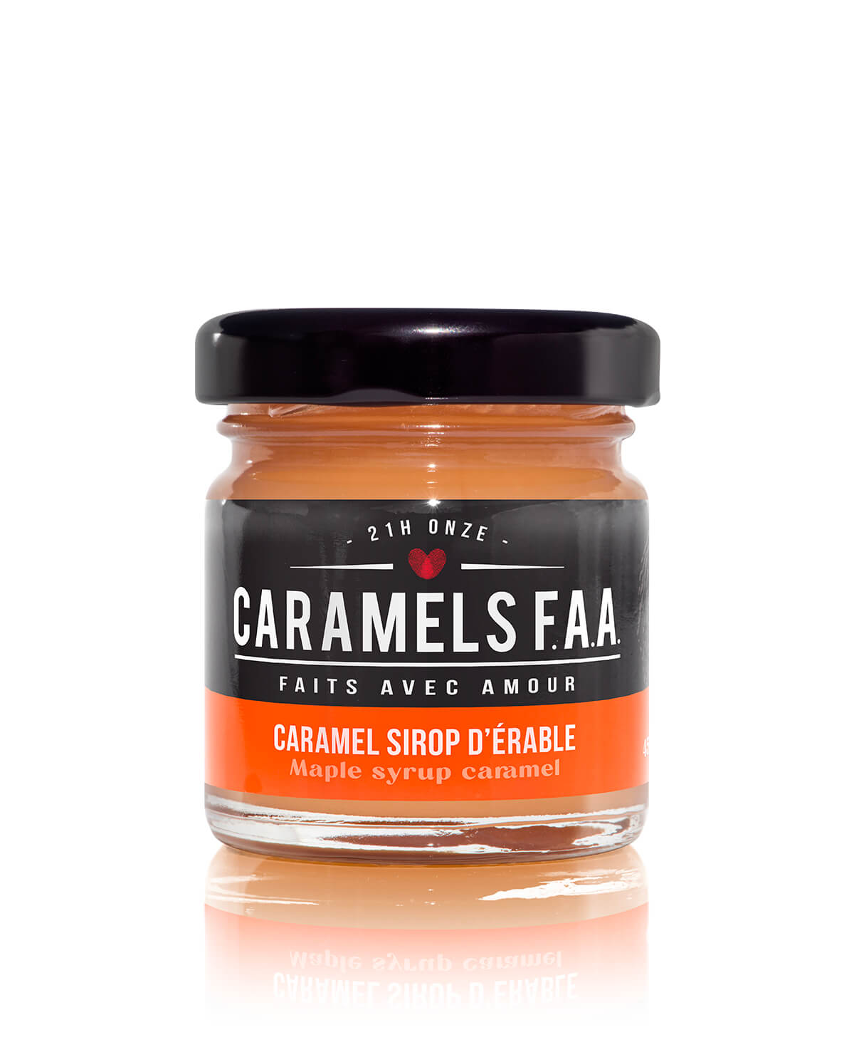 Jar of Caramels FAA maple syrup caramel on a white background
