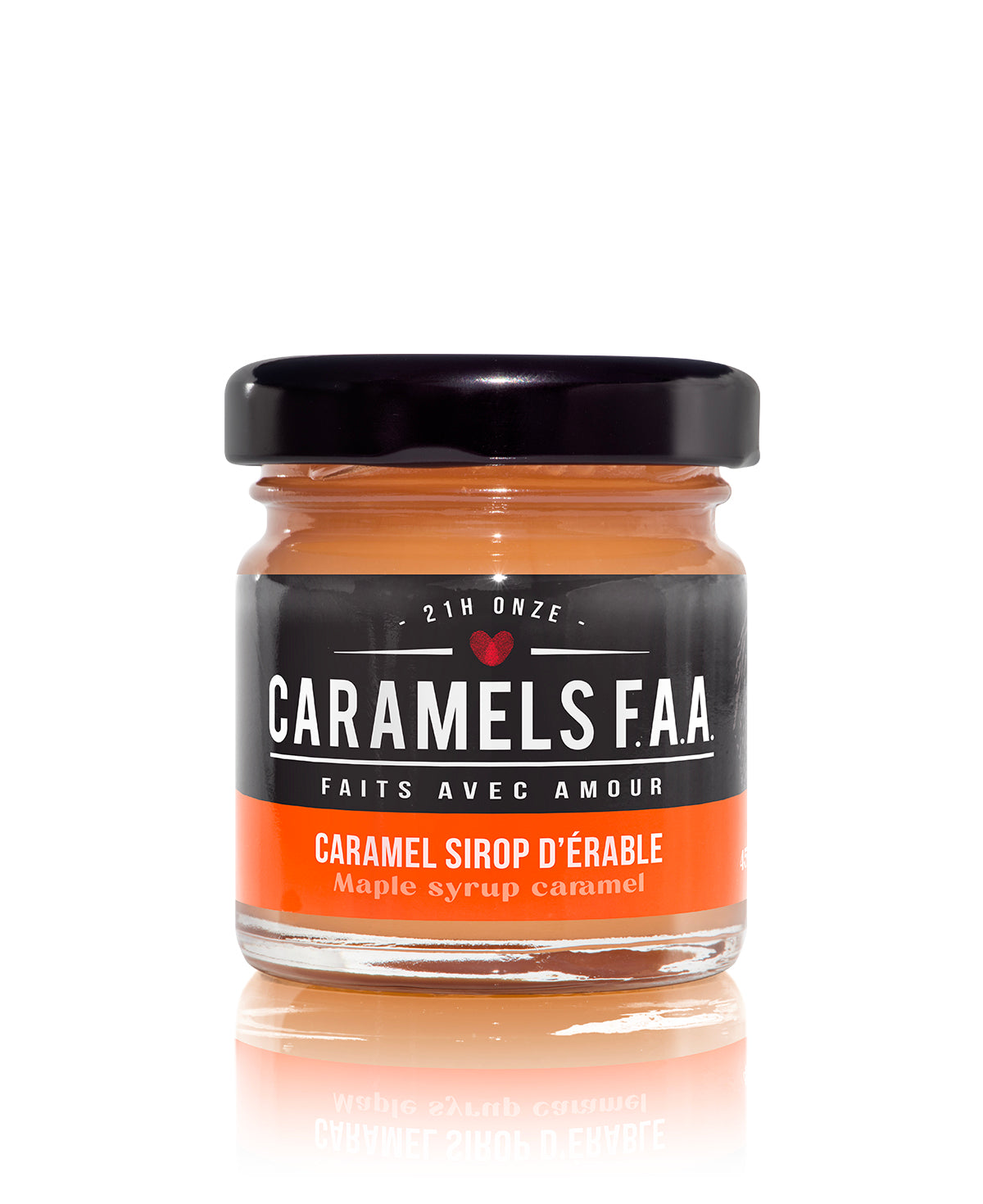 Jar of Caramels FAA maple syrup caramel on a white background