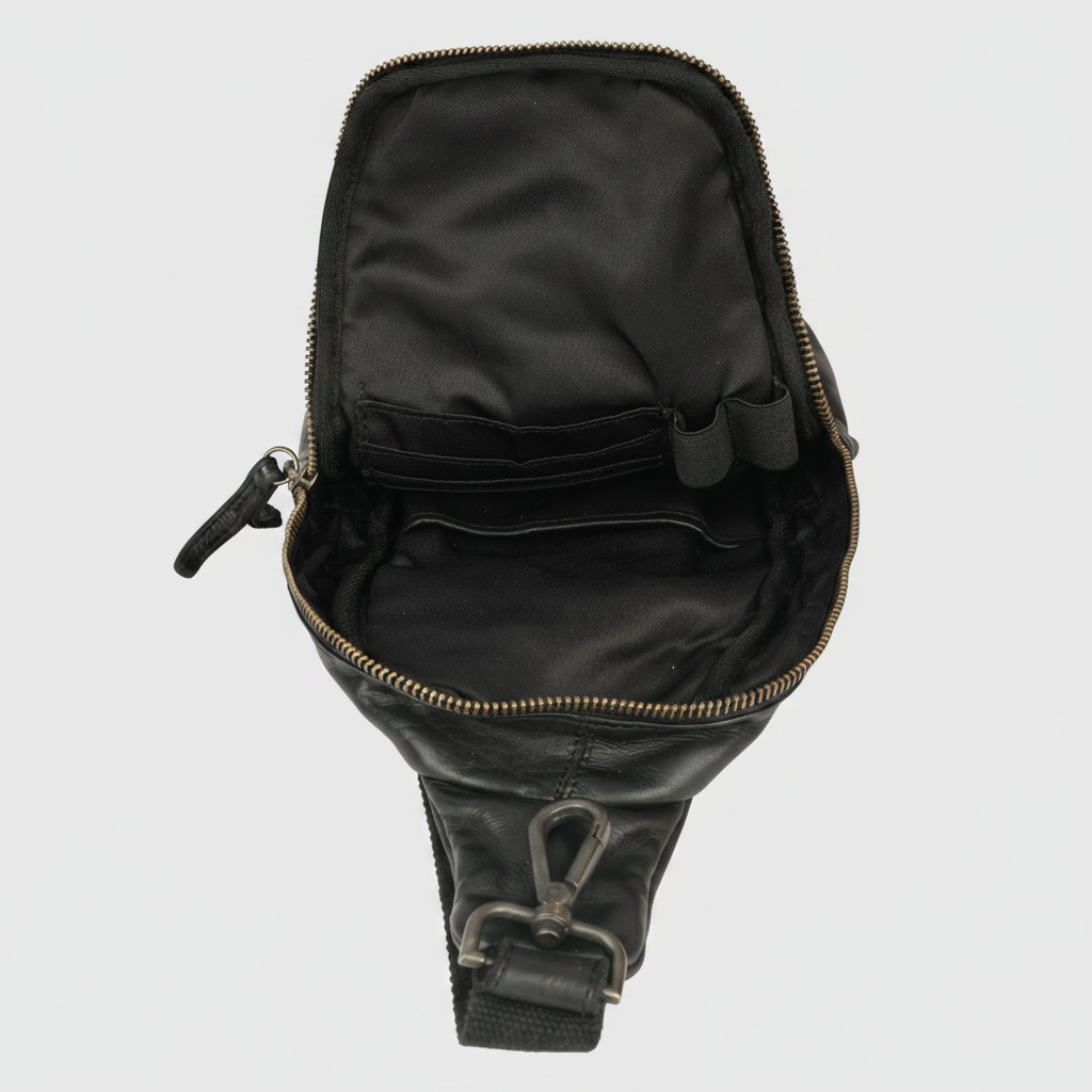 MET Off-The-Shoulder Leather Sling Chest Bag | Boutique of Leathers black open