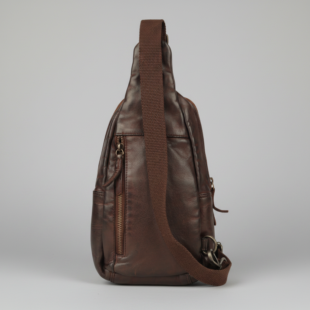 MET Off-The-Shoulder Leather Sling Chest Bag | Boutique of Leathers brown back
