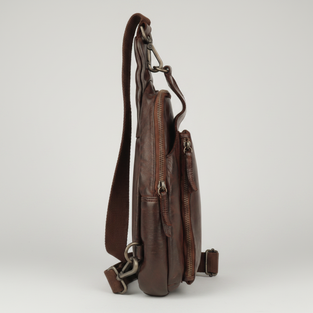 MET Off-The-Shoulder Leather Sling Chest Bag | Boutique of Leathers brown side