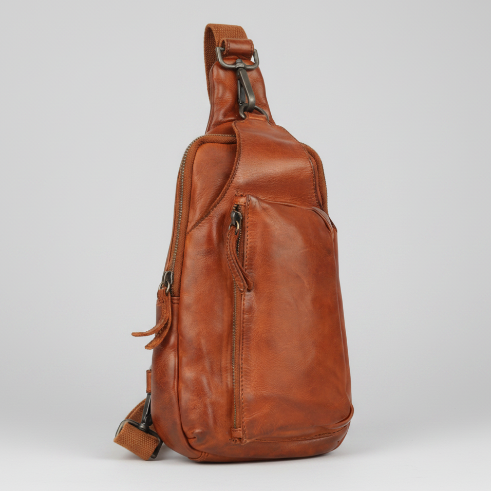 MET Off-The-Shoulder Leather Sling Chest Bag | Boutique of Leathers congac