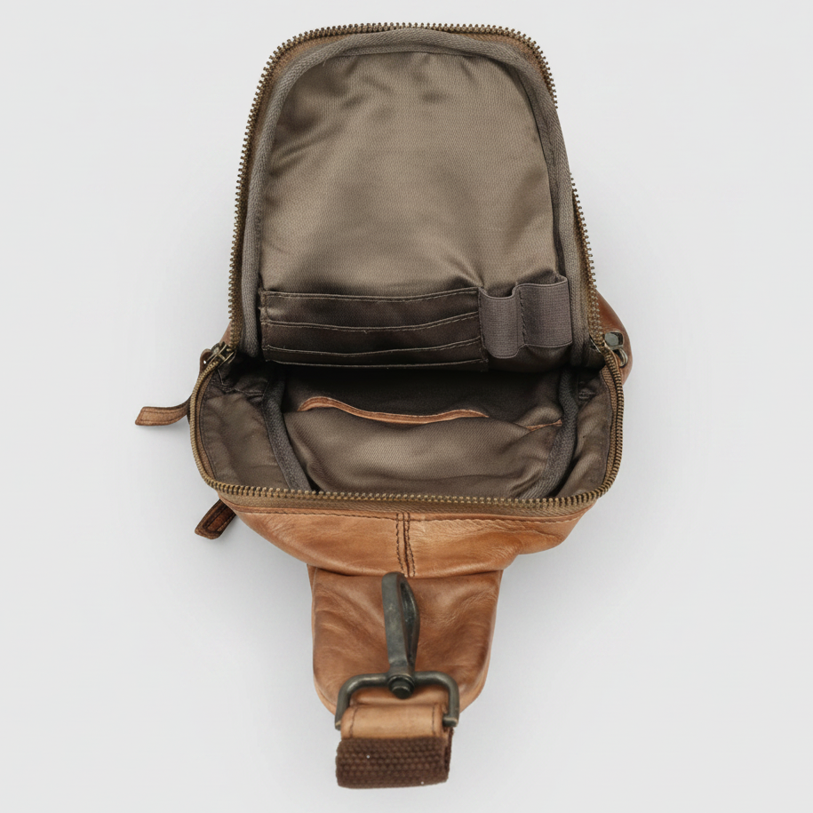 MET Off-The-Shoulder Leather Sling Chest Bag | Boutique of Leathers pine open