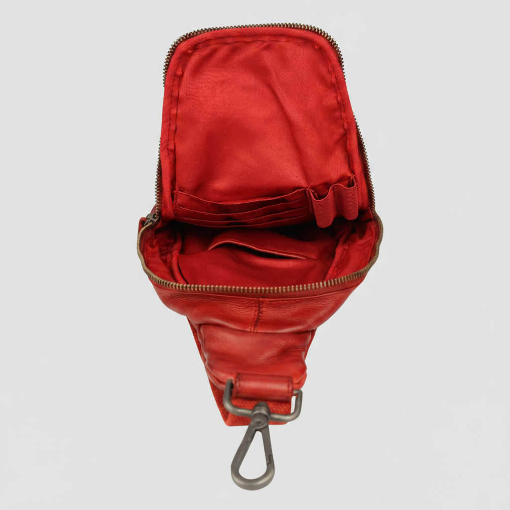MET Off-The-Shoulder Leather Sling Chest Bag | Boutique of Leathers red open
