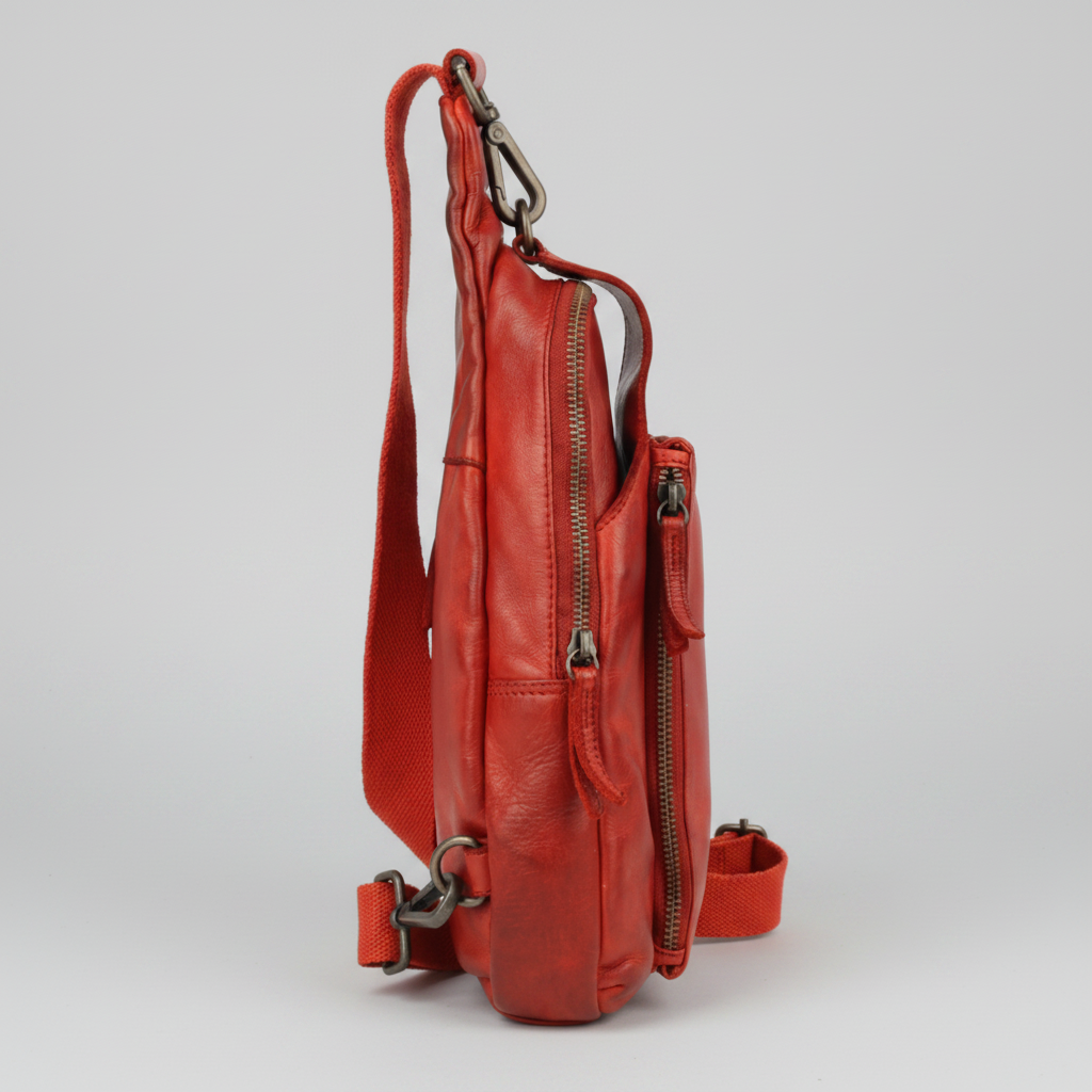 MET Off-The-Shoulder Leather Sling Chest Bag | Boutique of Leathers red side