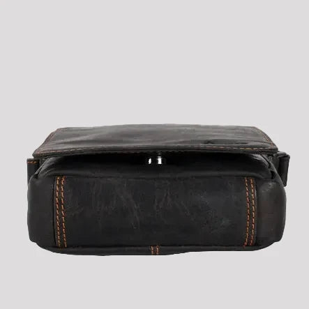 Greenwood Mini-Messenger Bag – Wax Pull-Up Leather Flap Over | Boutique of Leathers black bottom