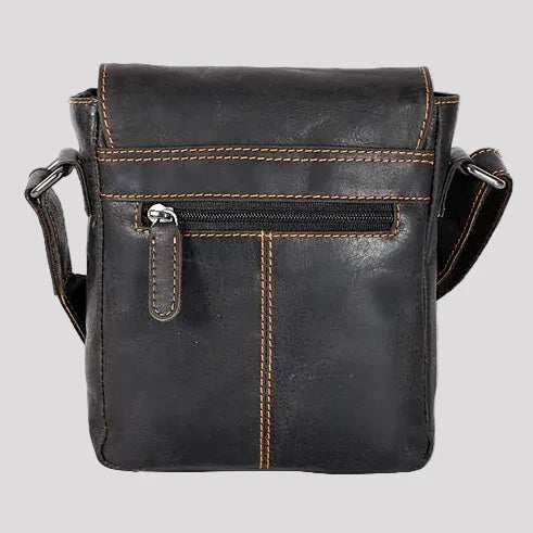 Greenwood Mini-Messenger Bag – Wax Pull-Up Leather Flap Over | Boutique of Leathers black front