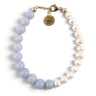 Blueberries & Cream Bracelet beaded bracelet with a split design of Blue Angelite & Pearl Gemstone Bracelet finished with gold-toned hardware and a round gold charm 