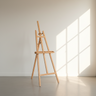 Wooden easel against a white wall with sunlight streaming through a window.