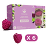Purple packaging of Poseidn Sangria cocktail bombs with two pink berry-shaped cocktails on a black background.