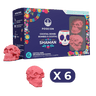 Box of Poseidn Shaman cocktail bombs with pink skull-shaped cocktails on a black background