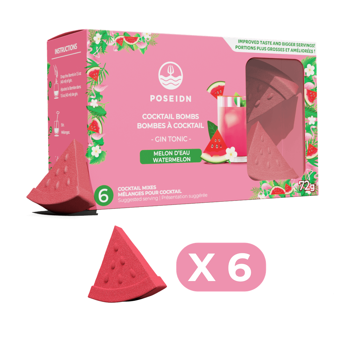 Box of Poseidn cocktail bombs with watermelon design on a black background