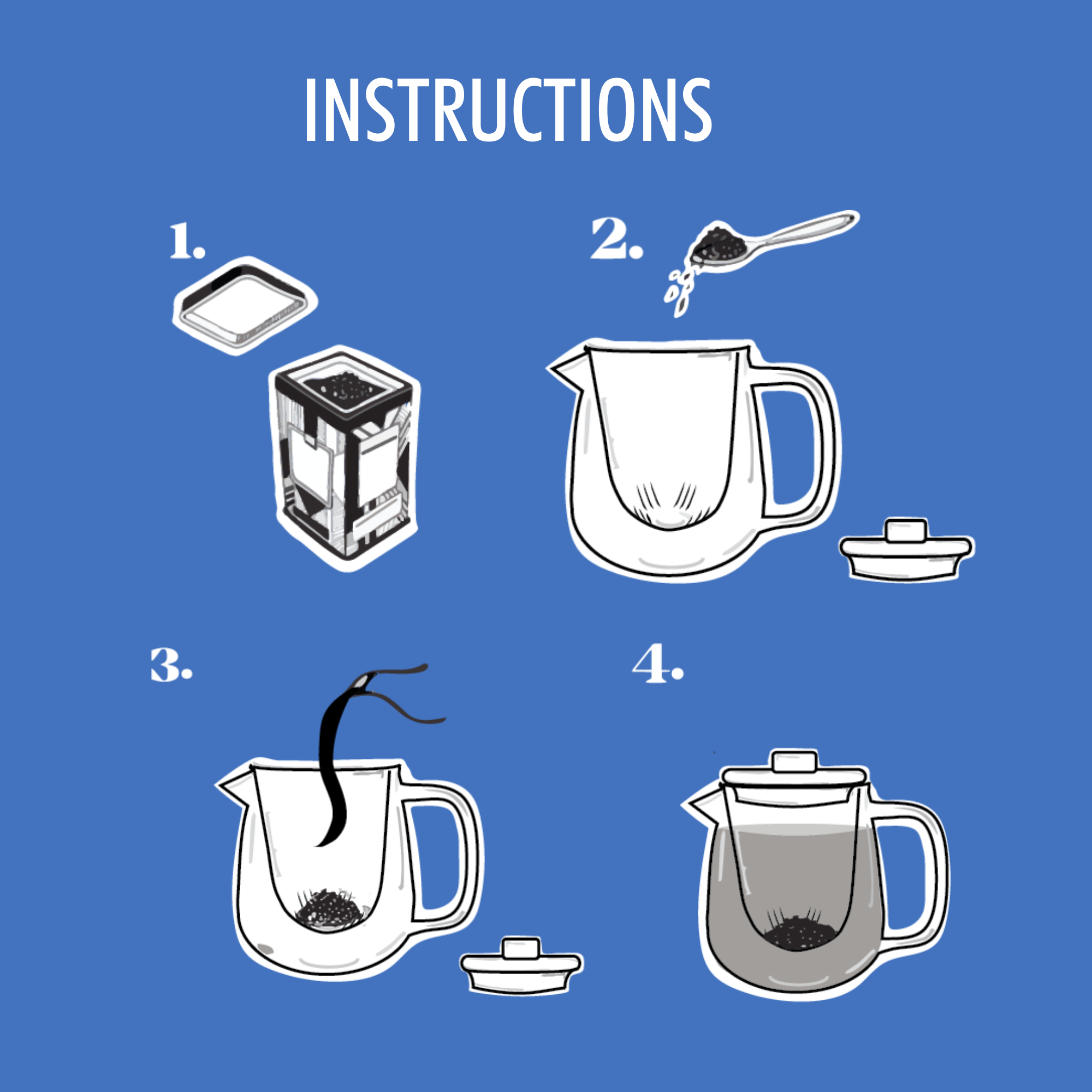 Step-by-step instructions for making a drink with illustrations on a blue background