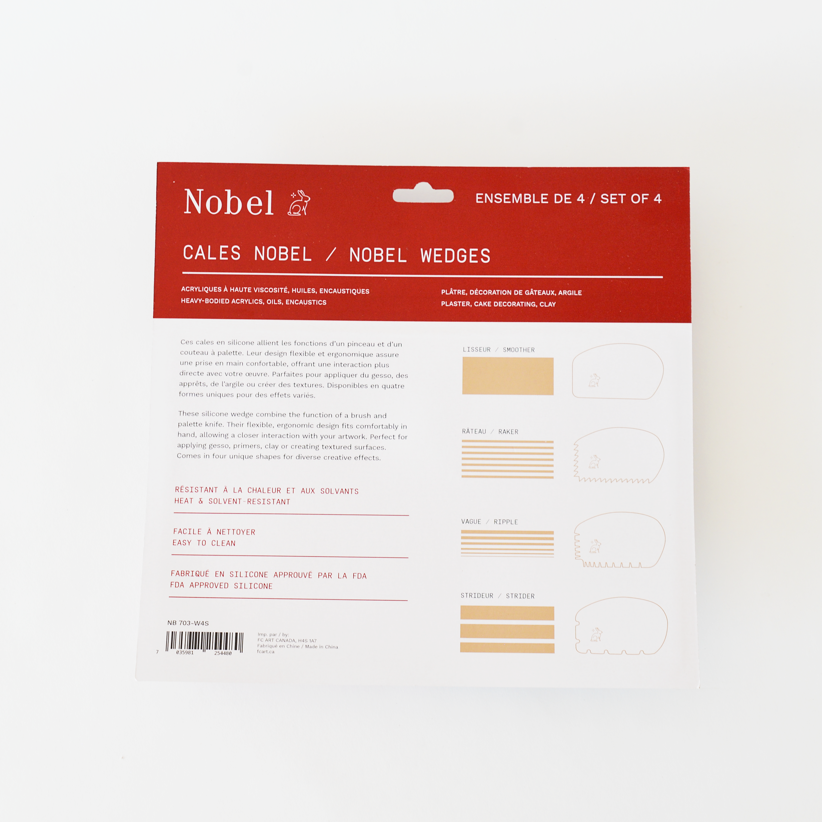 Packaging of Nobel wedges with red and white design