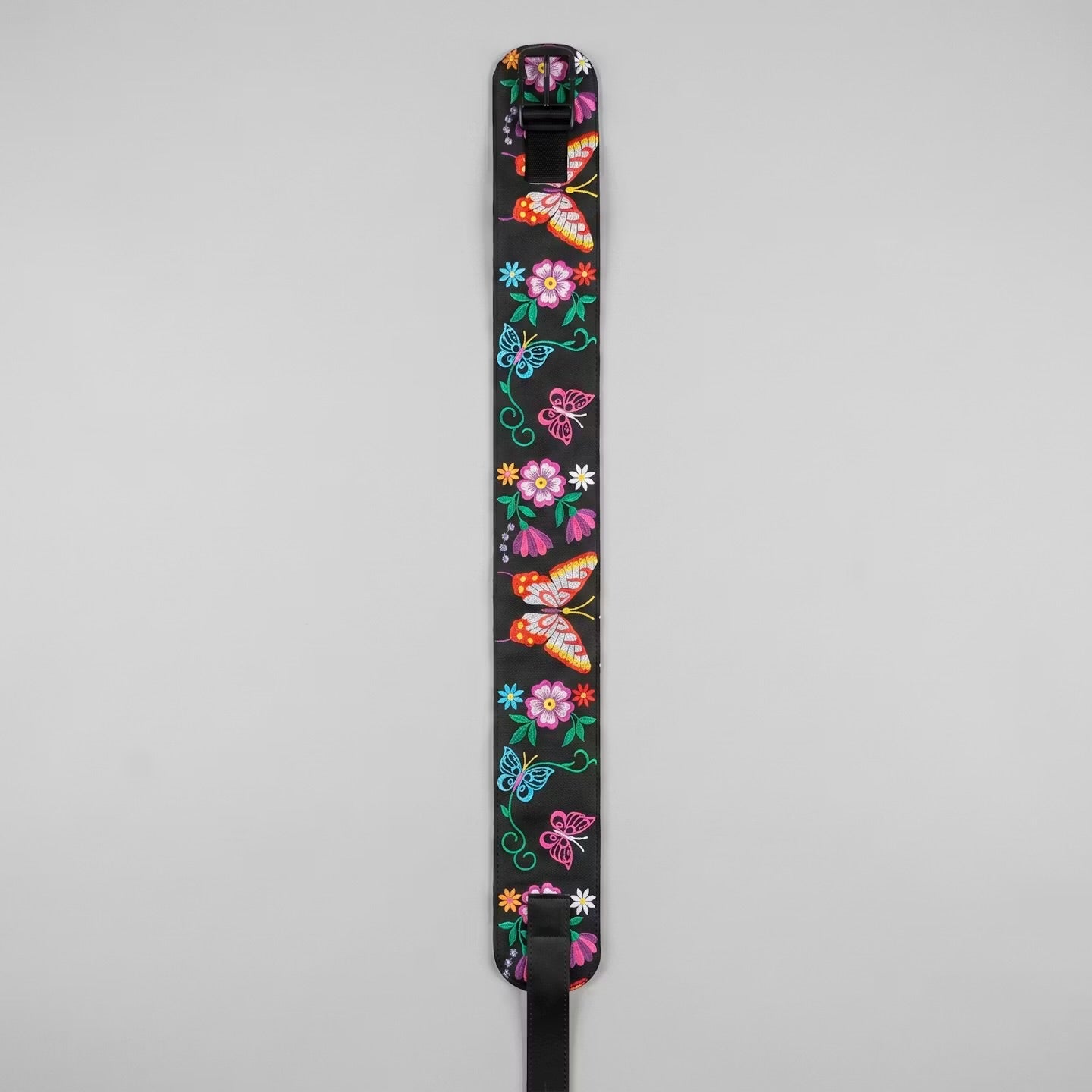 OldTribes Heritage Leather Regalia Belt – Butterfly – Black Leather with Turquoise & Ochre Embroidery