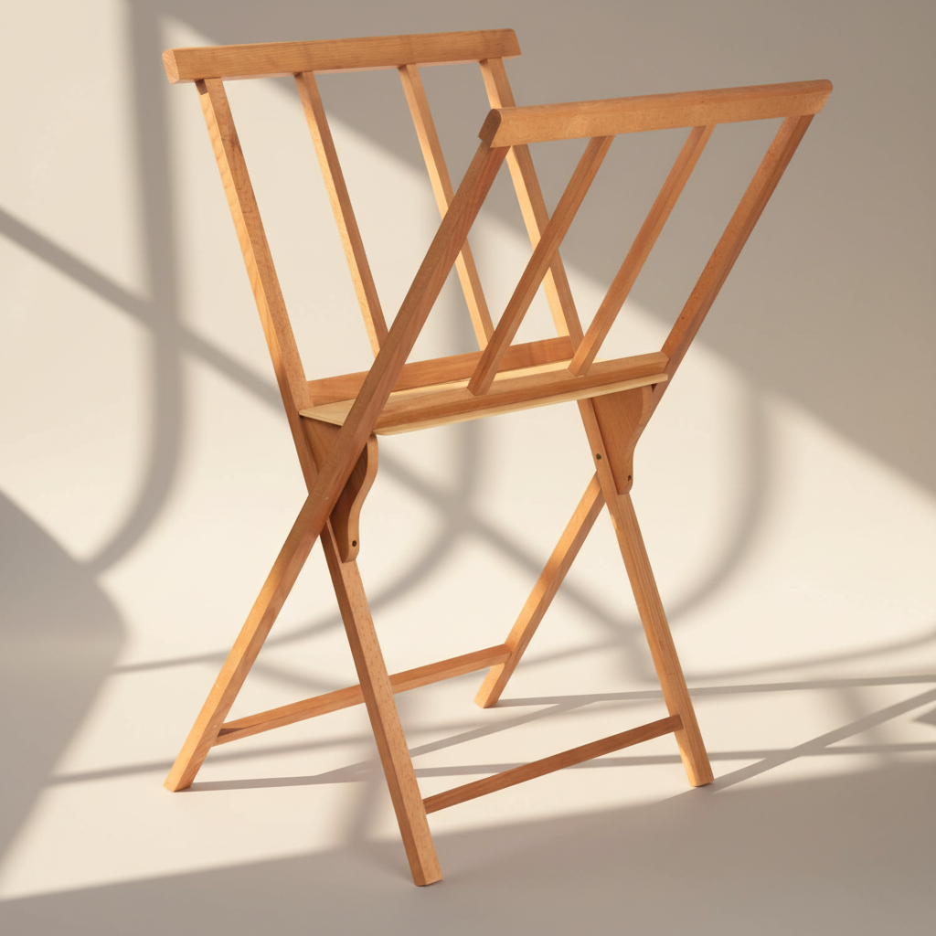 Wooden folding chair on a beige background
