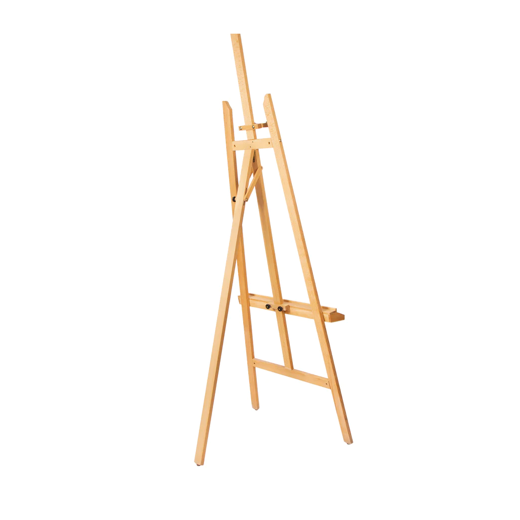 Wooden artist easel on a white background