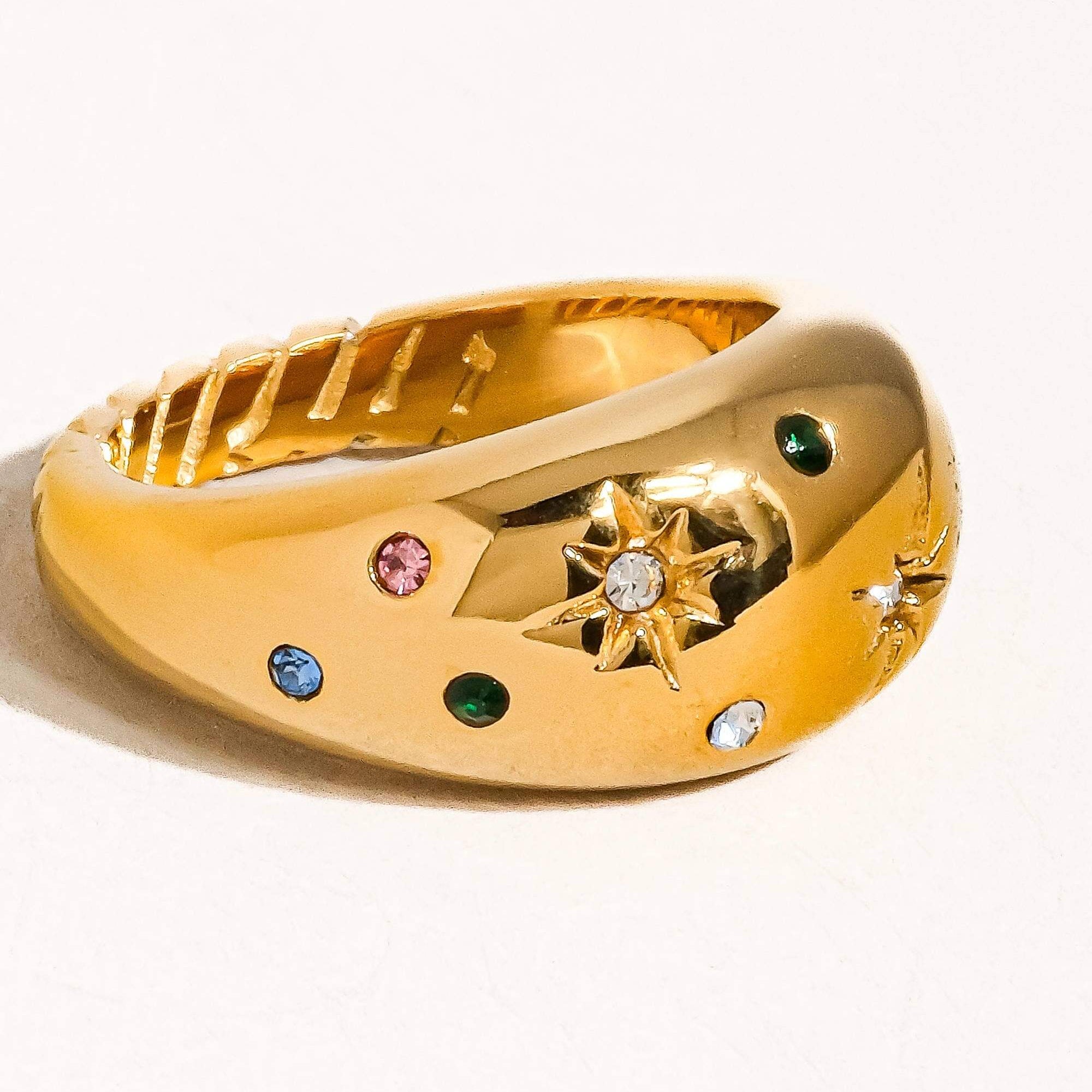 Angela 18K Gold Non-Tarnish Star Dome Ring side view