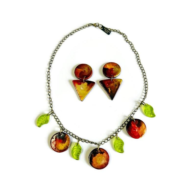 Handmade Autumn Leaf Charm Necklace and earrings Handmade Sassy Sacha Jewelry