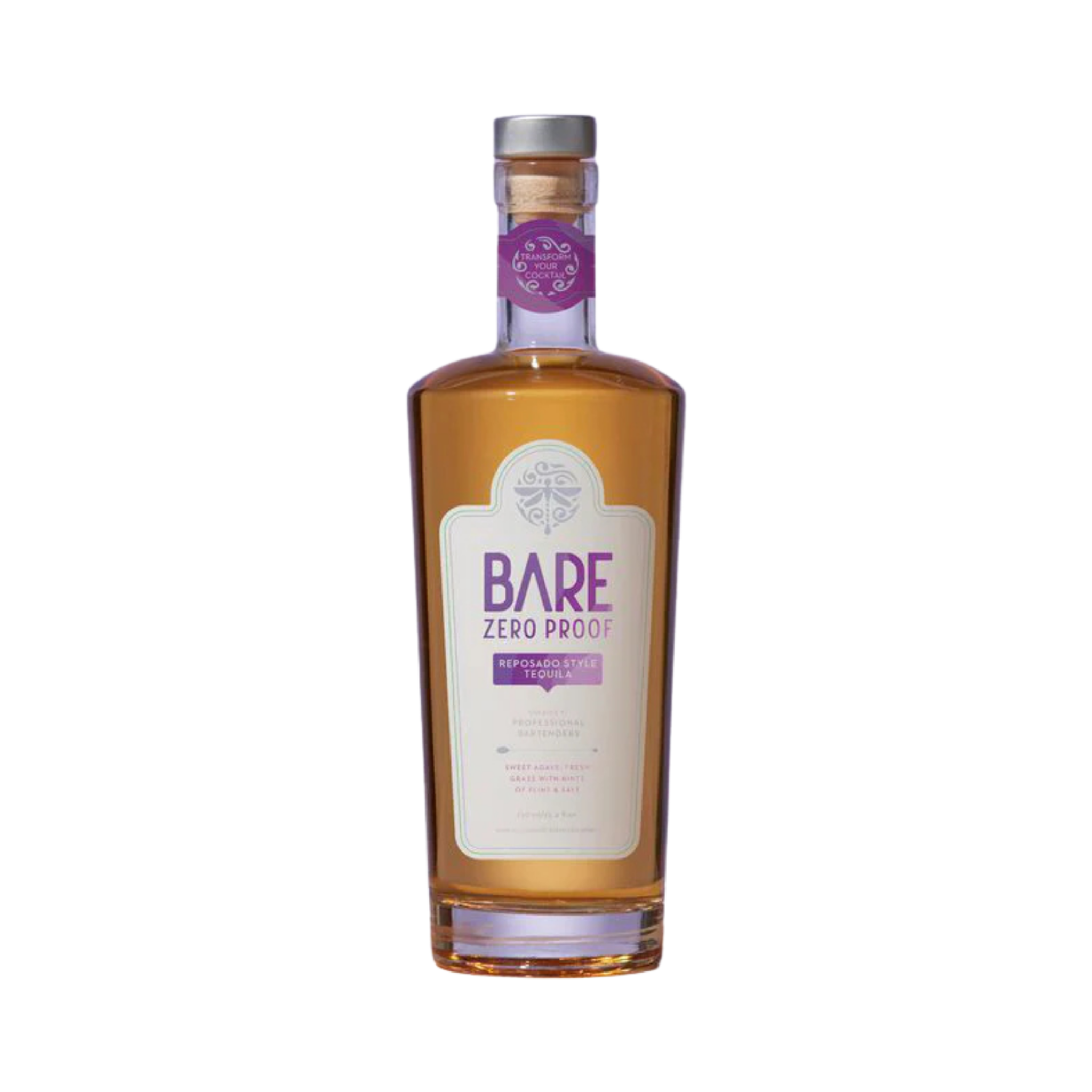 Bottle of Bare Zero Proof tequila on a white background