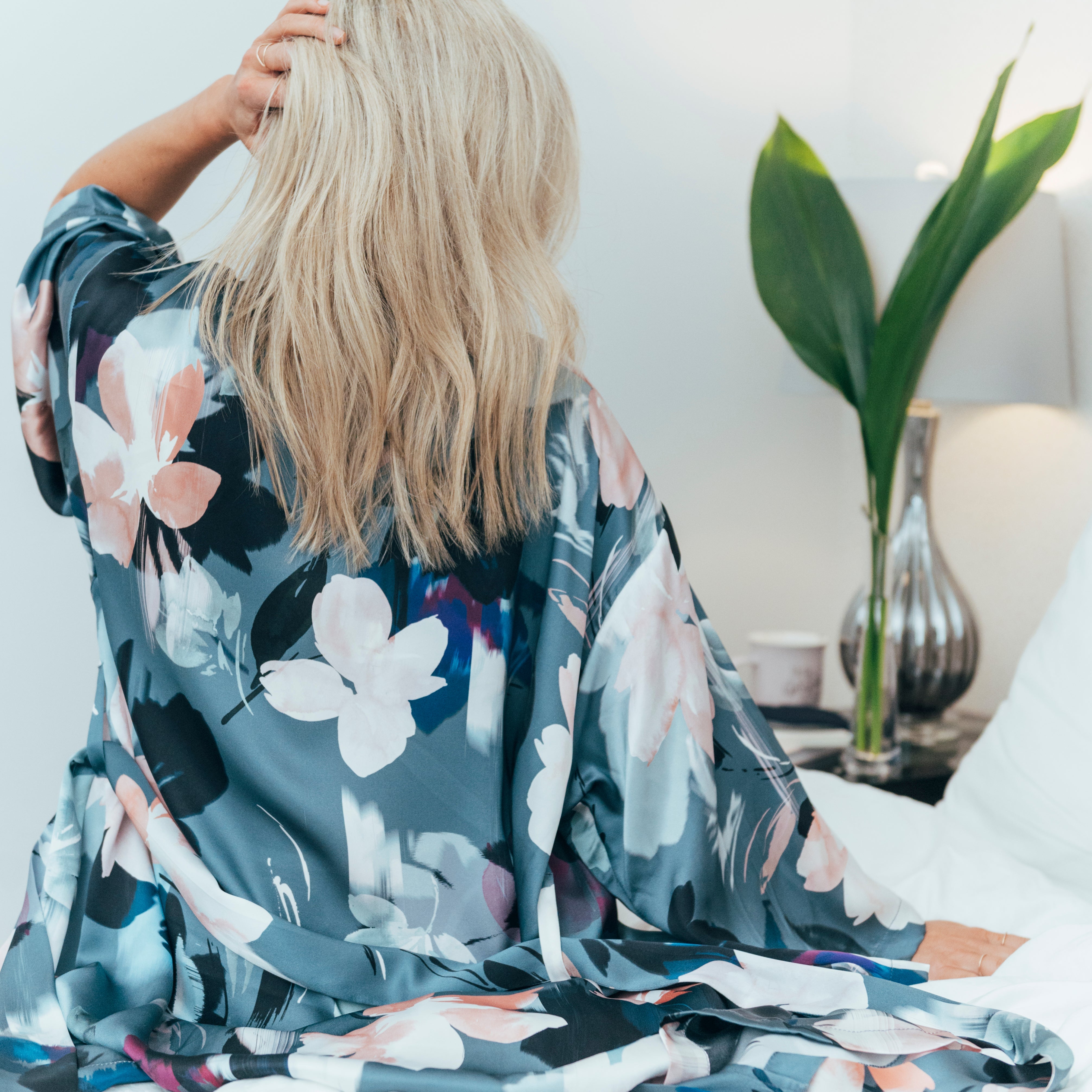 Silver Lining Short Kimono Robe back seated