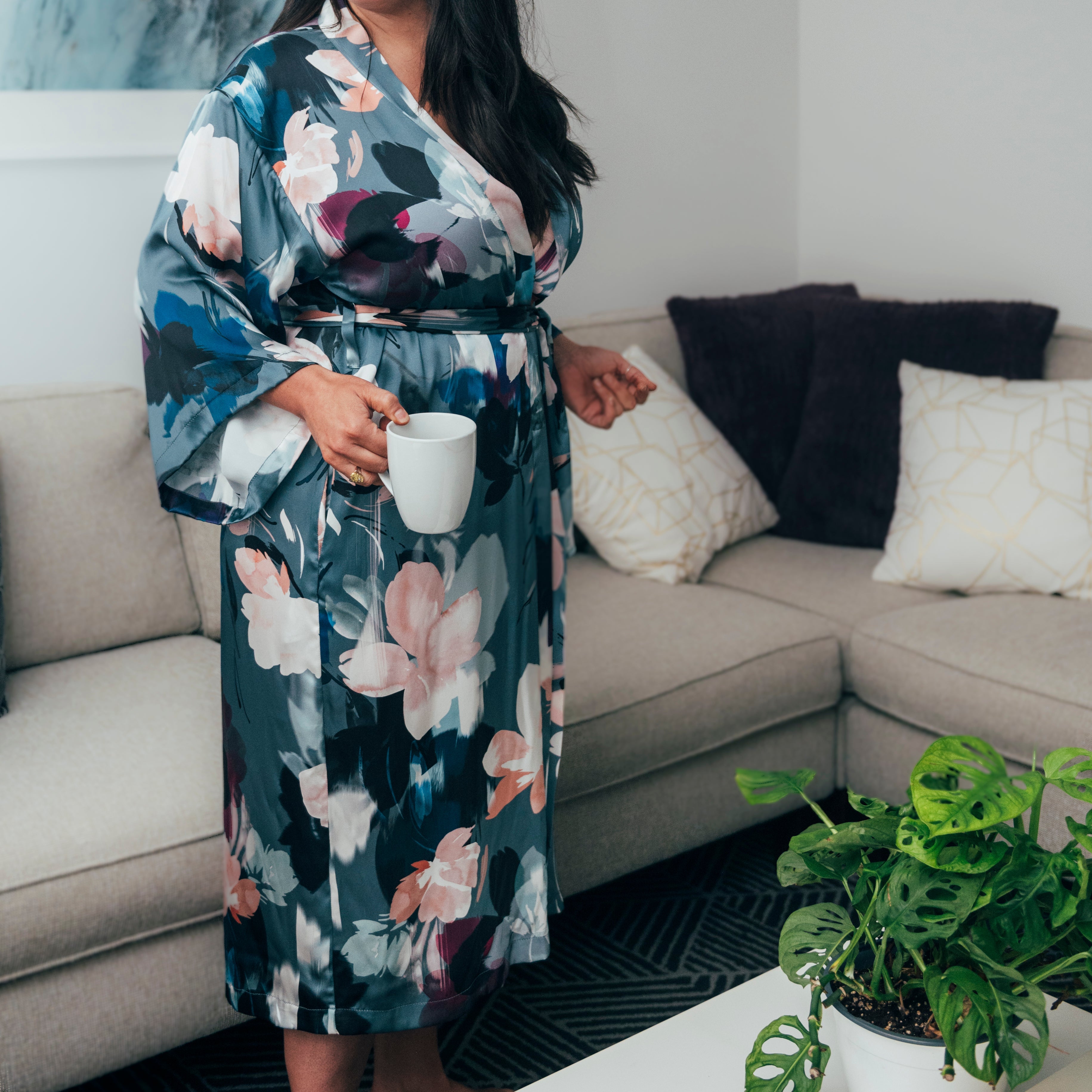 Silver Lining Long Kimono Robe coffee