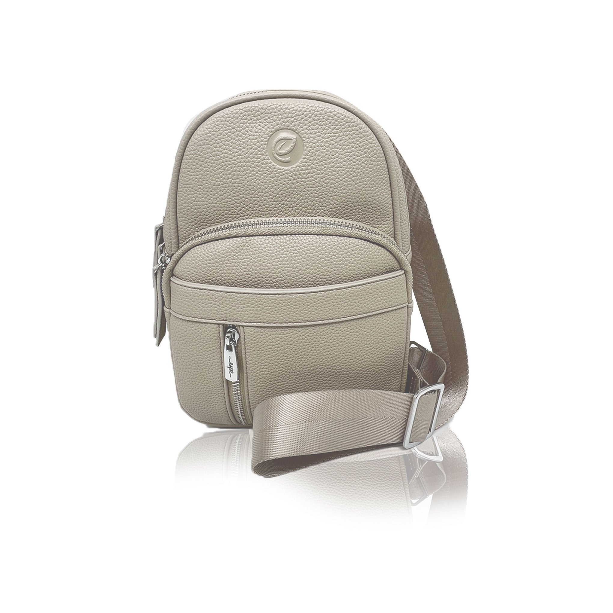 Espe Vegan Corp Beige crossbody bag with a visible brand logo on a white background