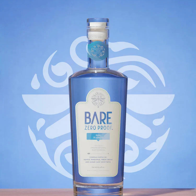 Bottle of Bare Zero Proof on a blue background