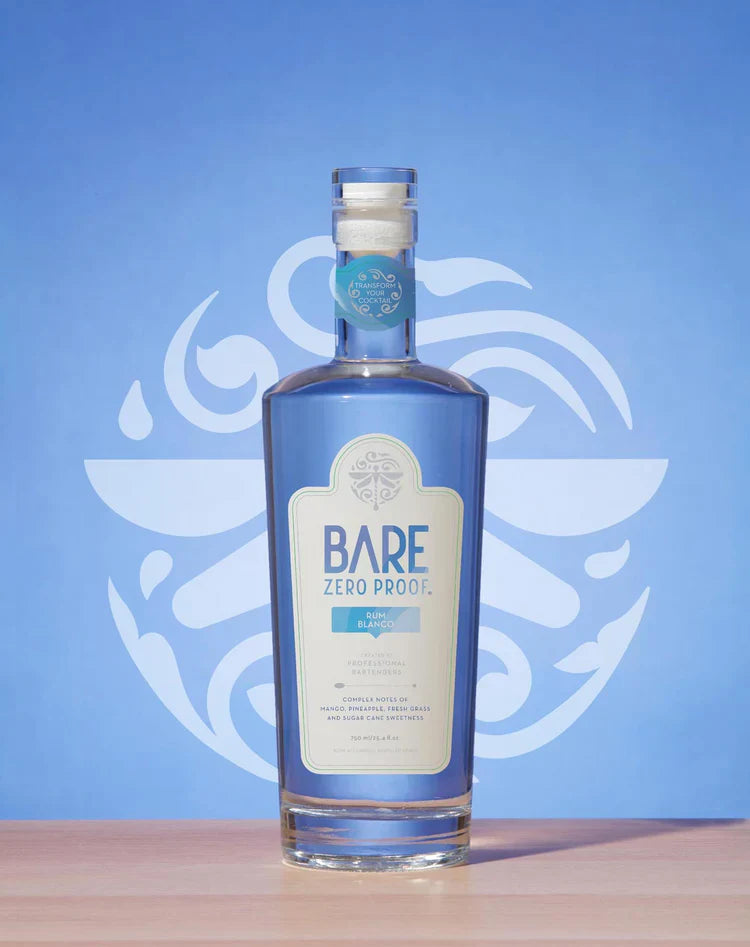 Bottle of Bare Zero Proof on a blue background