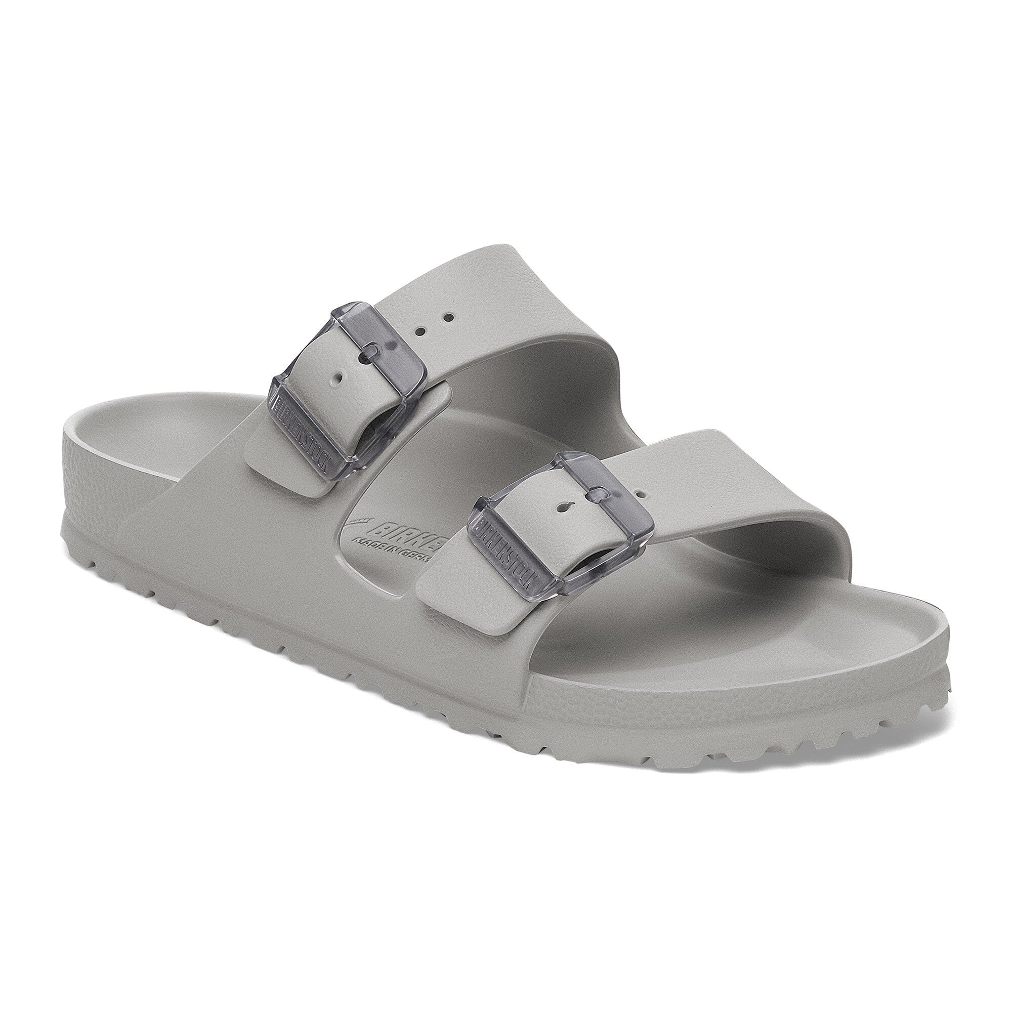 Birkenstock Arizona Stealth Buckle Stone Coin sandal, lightweight water-friendly design, contoured footbed support.
