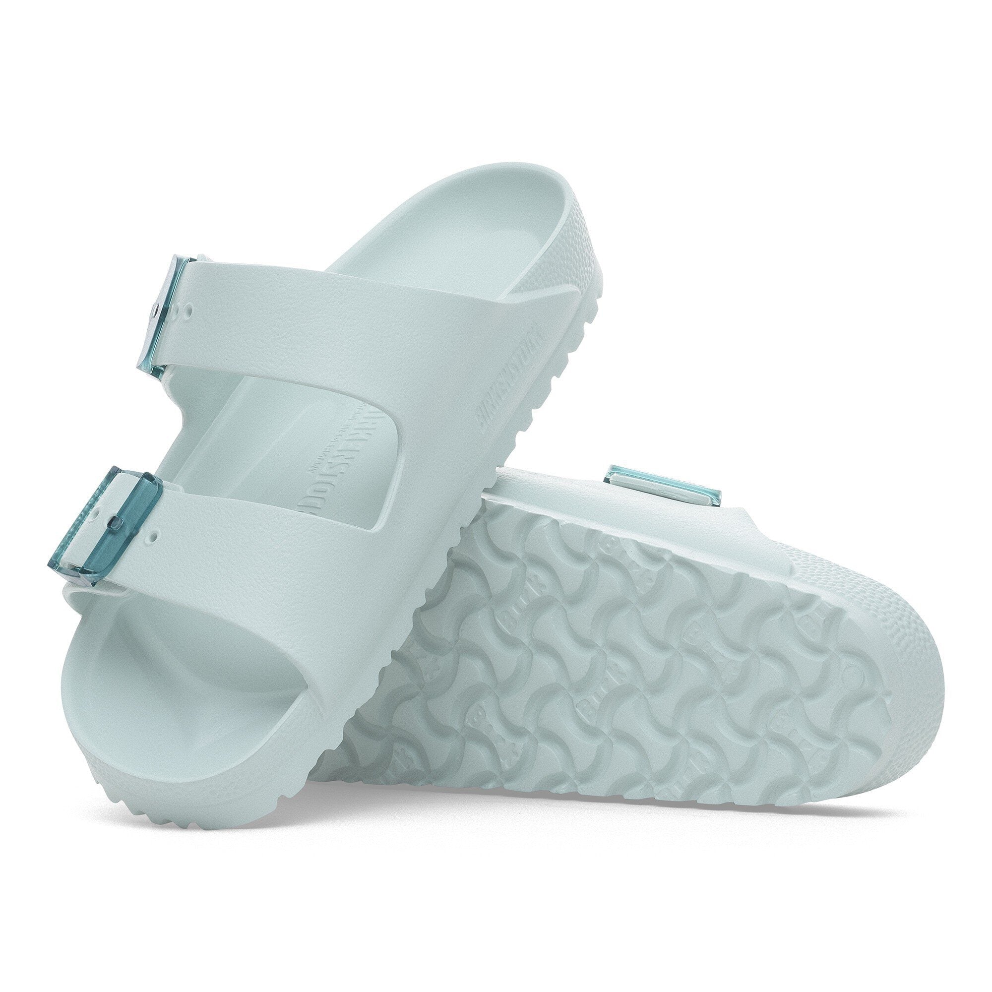 Birkenstock Arizona Stealth EVA Surf Green Sandals with translucent buckles and contour footbed, lightweight and water-friendly.