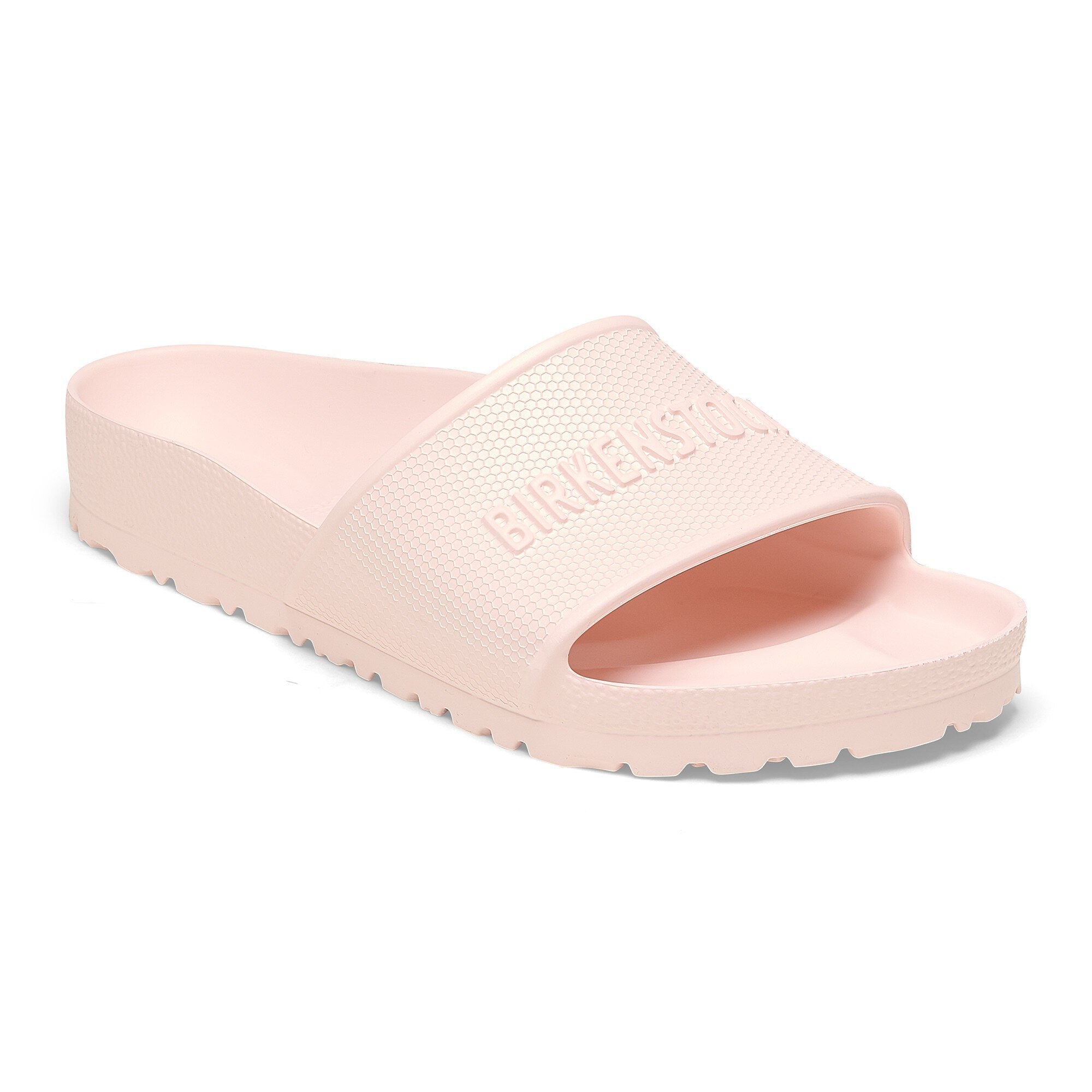 Birkenstock Barbados EVA slide in light rose, water-friendly, flexible, contoured footbed, perfect for pool and post-workout.