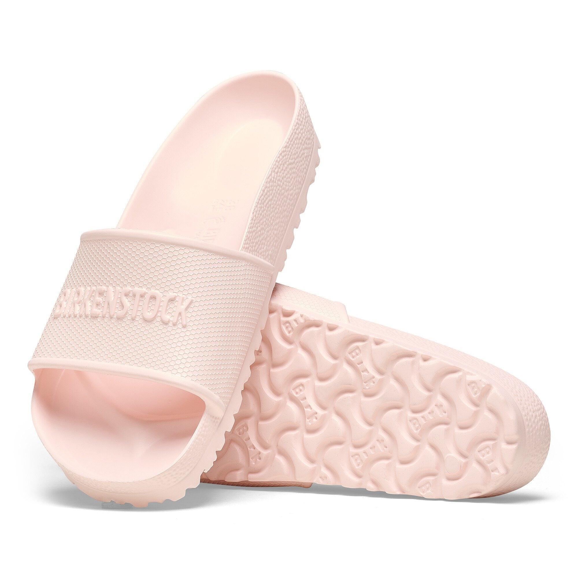 Birkenstock Barbados EVA slide in light rose, water-friendly, flexible design with contoured footbed for comfort.