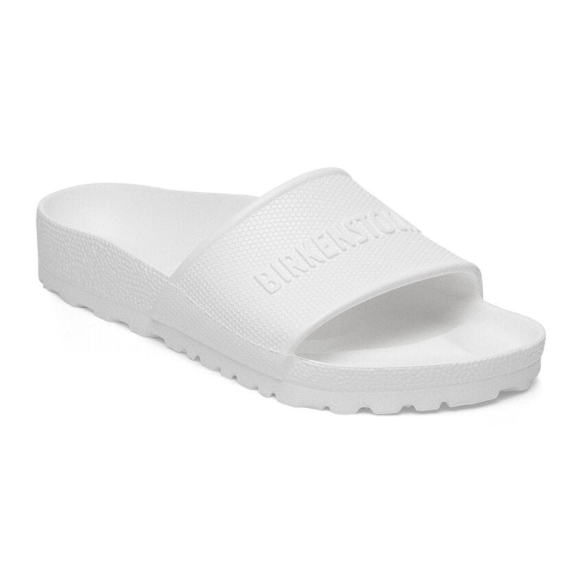 Birkenstock Barbados Essentials EVA slide in white, lightweight, water-friendly, and flexible design for comfort and style.