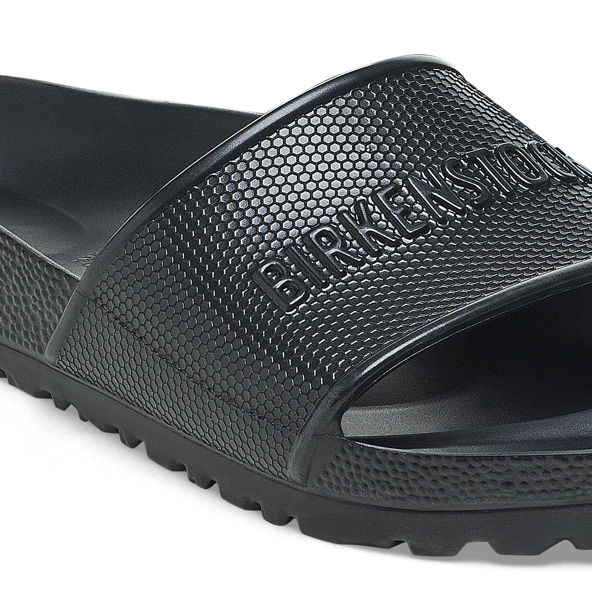 Birkenstock Barbados Essentials EVA slide in black, lightweight and water-friendly for ultimate comfort.