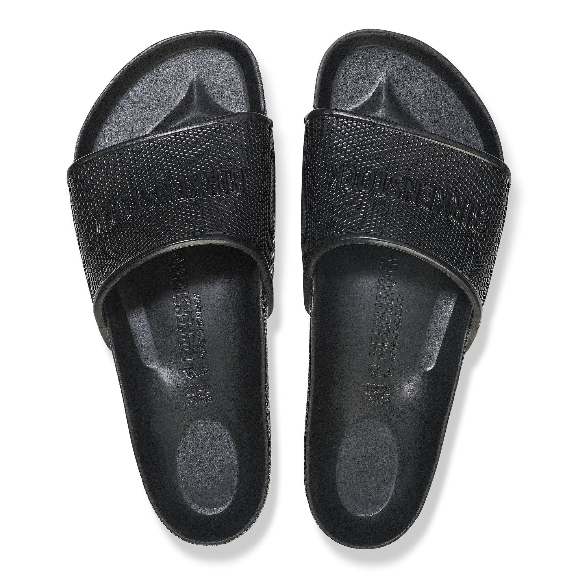 Birkenstock Barbados Essentials EVA slide sandals in black, lightweight water-friendly and flexible design.