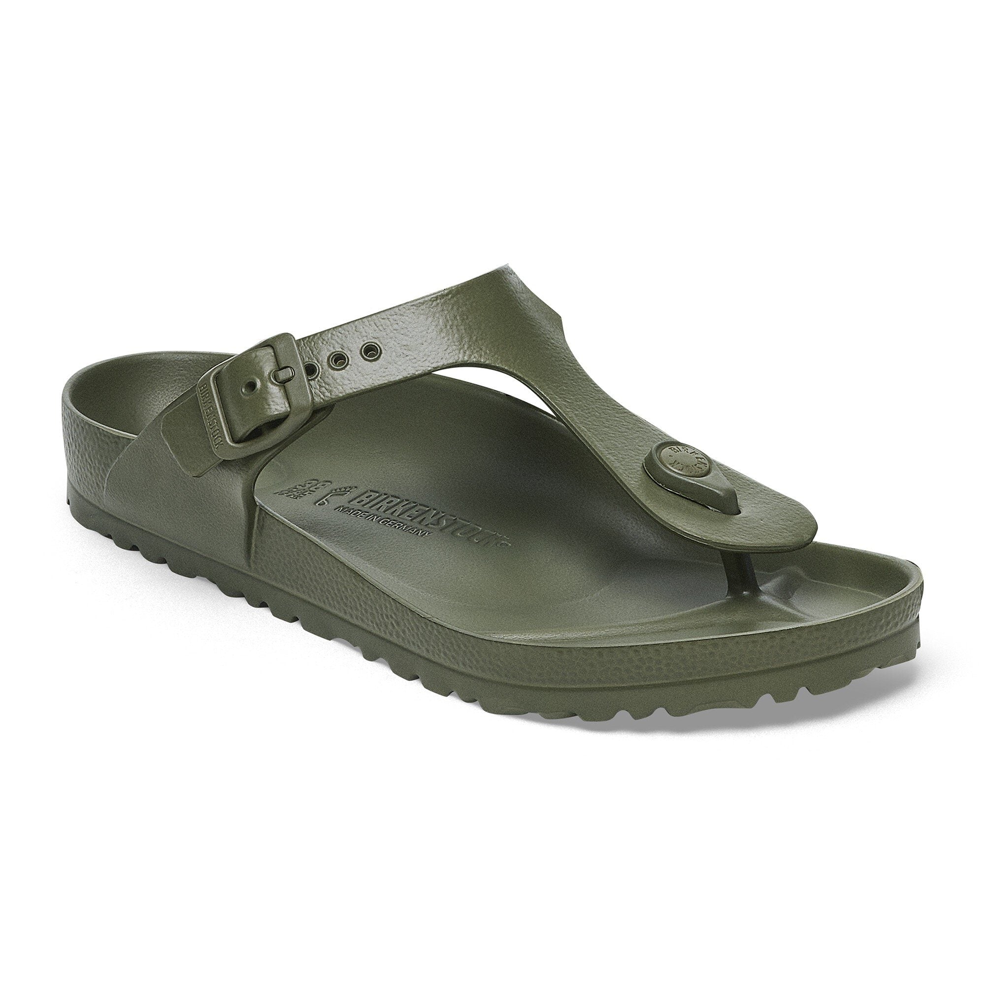 Birkenstock Gizeh Essentials EVA sandal in khaki, lightweight and waterproof, perfect for beach and casual wear.