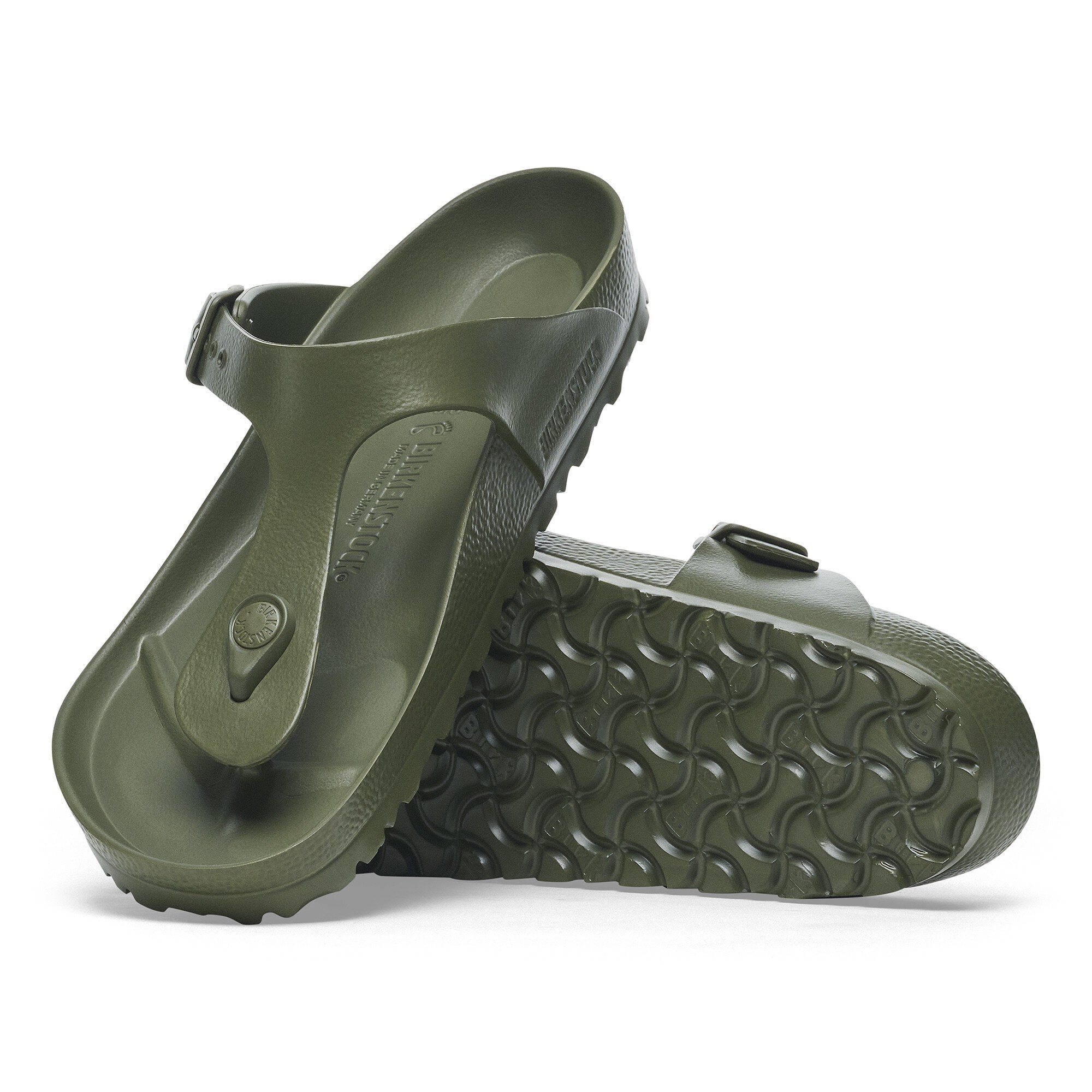 Birkenstock Gizeh Essentials EVA sandals in khaki, lightweight, waterproof, with anatomically shaped footbed.