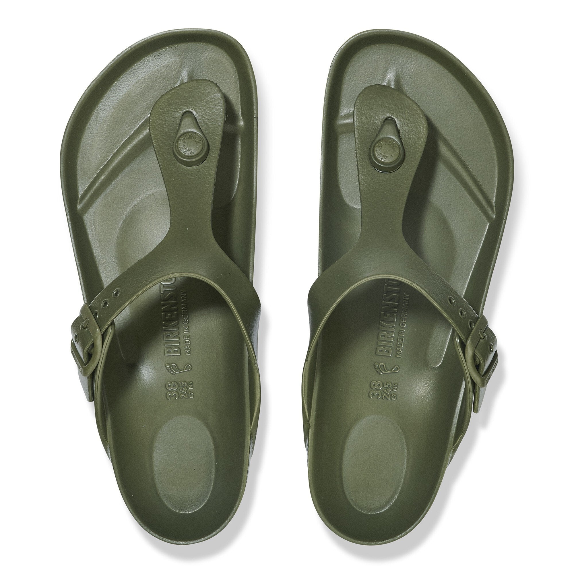 Birkenstock Gizeh Essentials EVA sandals in khaki, lightweight, waterproof, and skin-friendly, ideal for beach or spa.