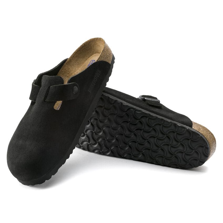 Birkenstock Women Boston Sandals in black suede top sides