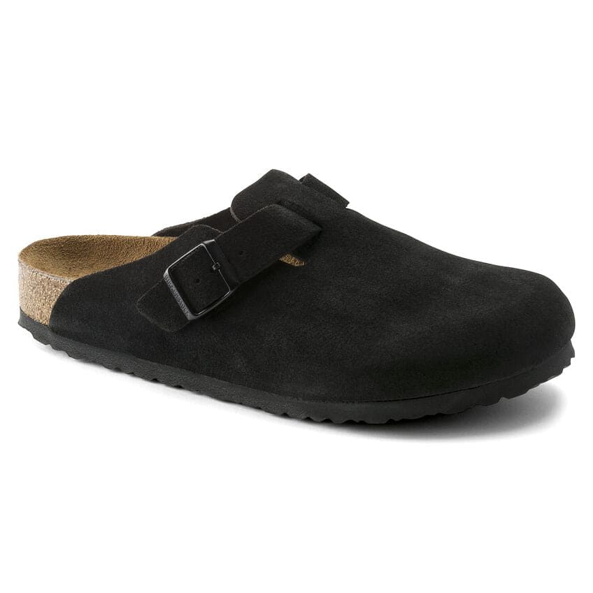 Birkenstock Women Boston Sandals in black suede top single