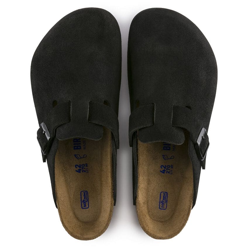 Birkenstock Women Boston Sandals in black suede top view