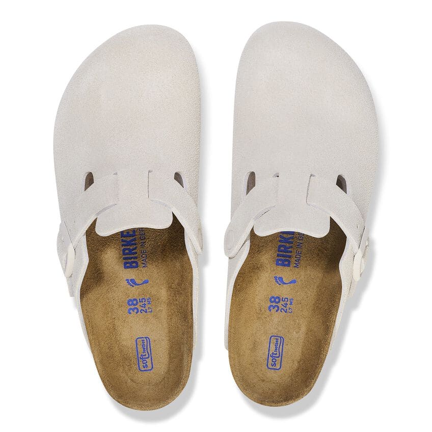 Birkenstock Women Boston Sandals in Antique white suede top view