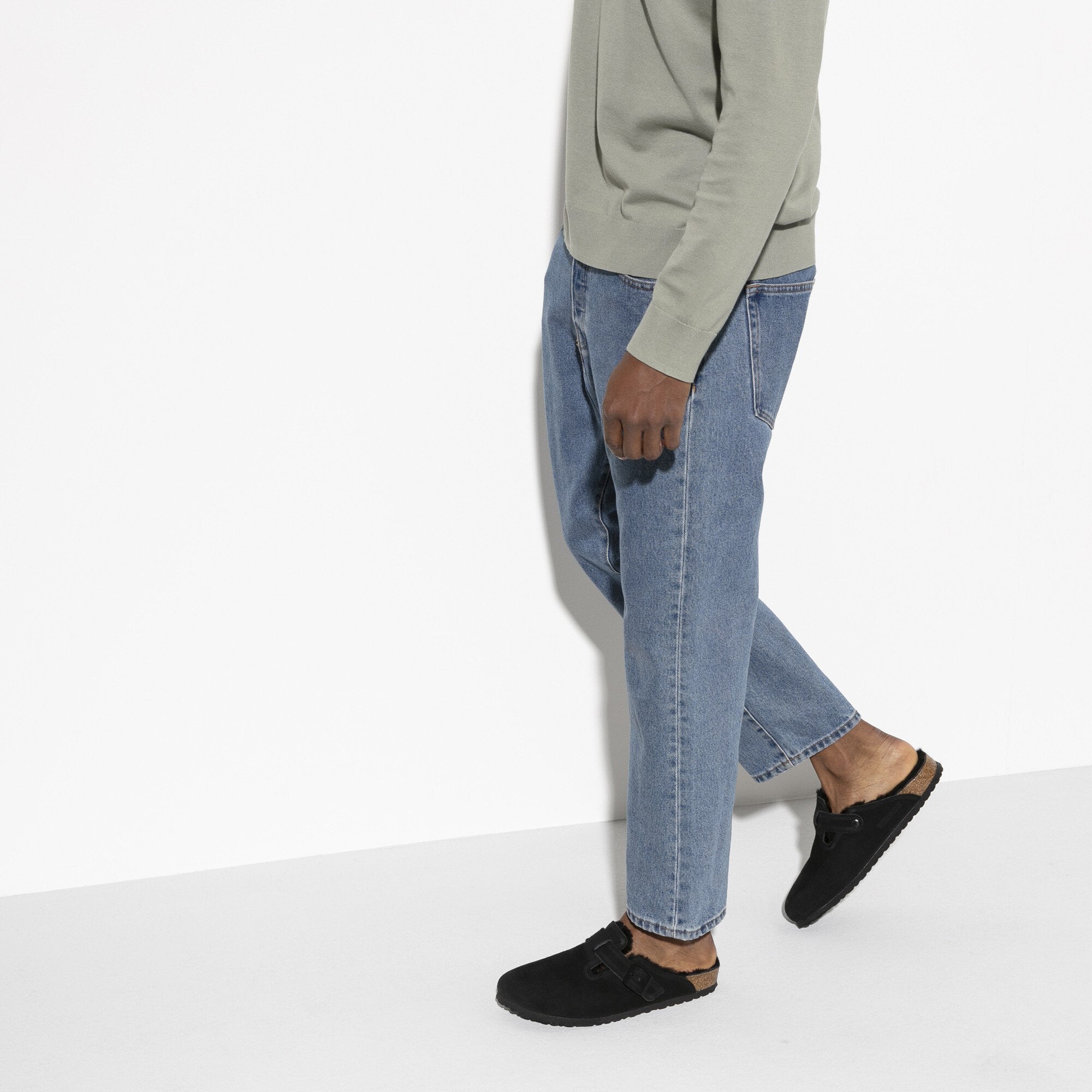 Birkenstock shoes Birkenstock Boston Shearling Suede Leather Black Look man