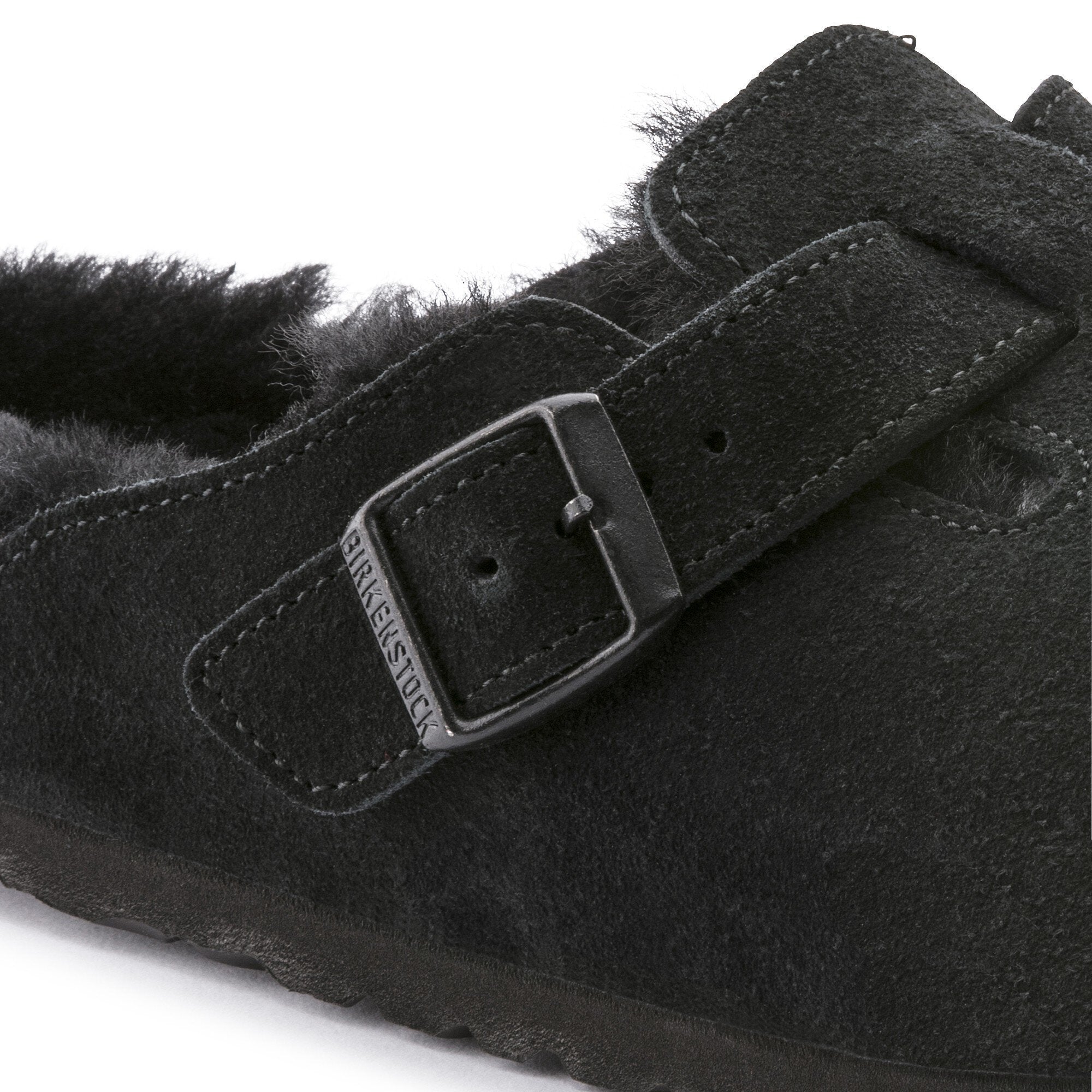 Birkenstock shoes Birkenstock Boston Shearling Suede Leather Black buckle detail