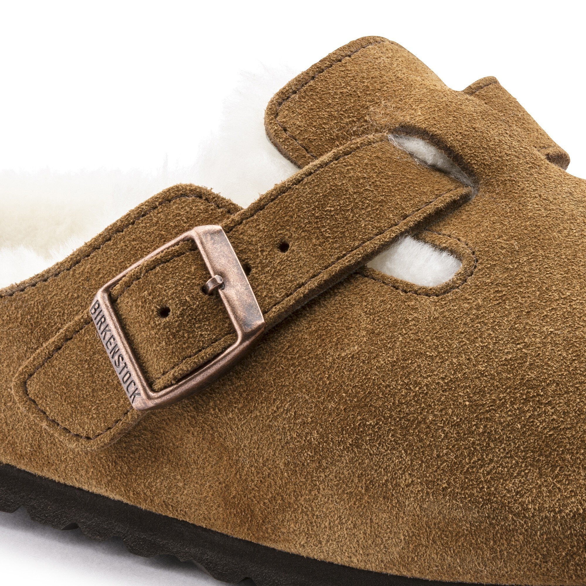 Birkenstock shoes Birkenstock Boston Shearling Suede Leather Mink buckle detail