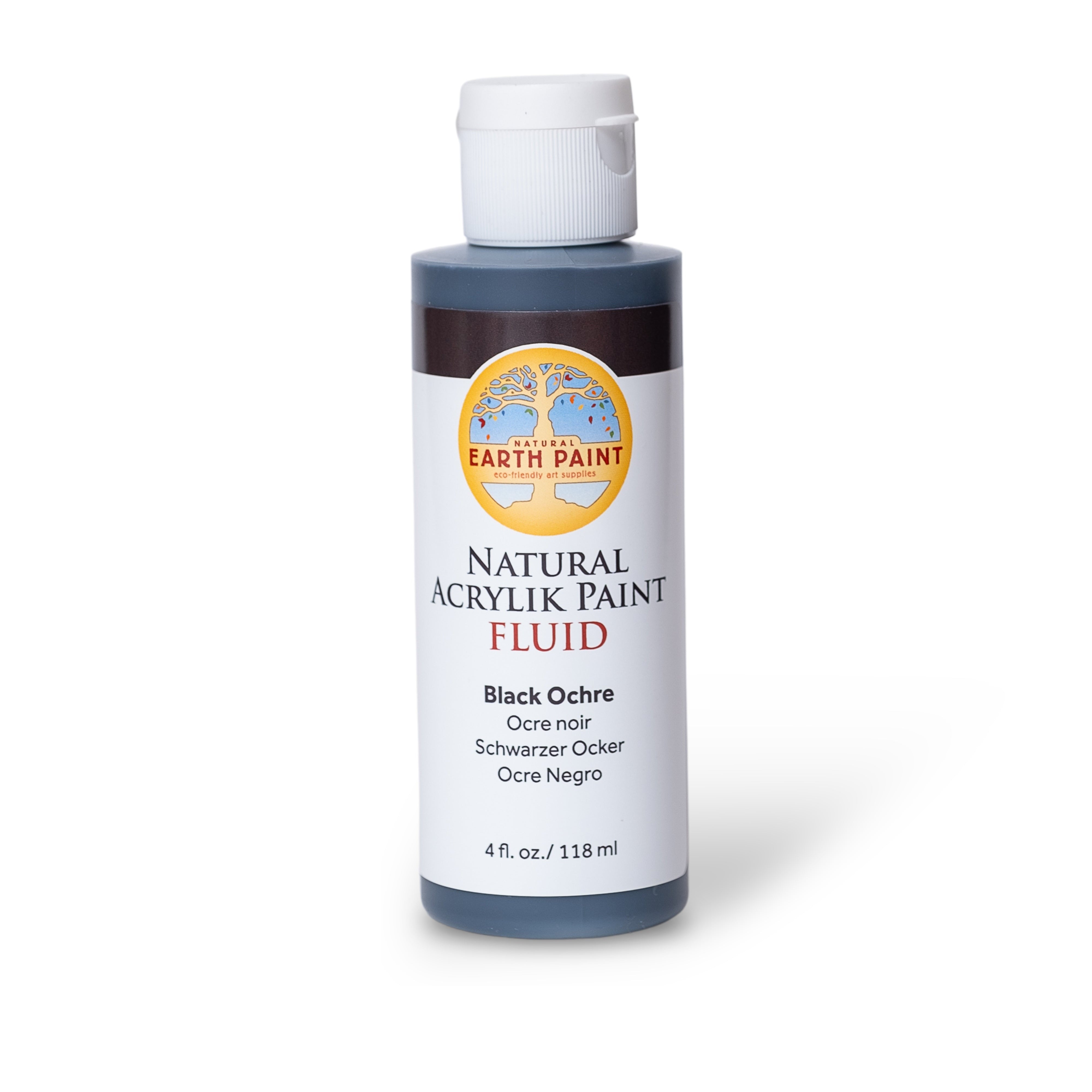 Bottle of Earth Paint Natural Acrylic Paint Fluid on a white background