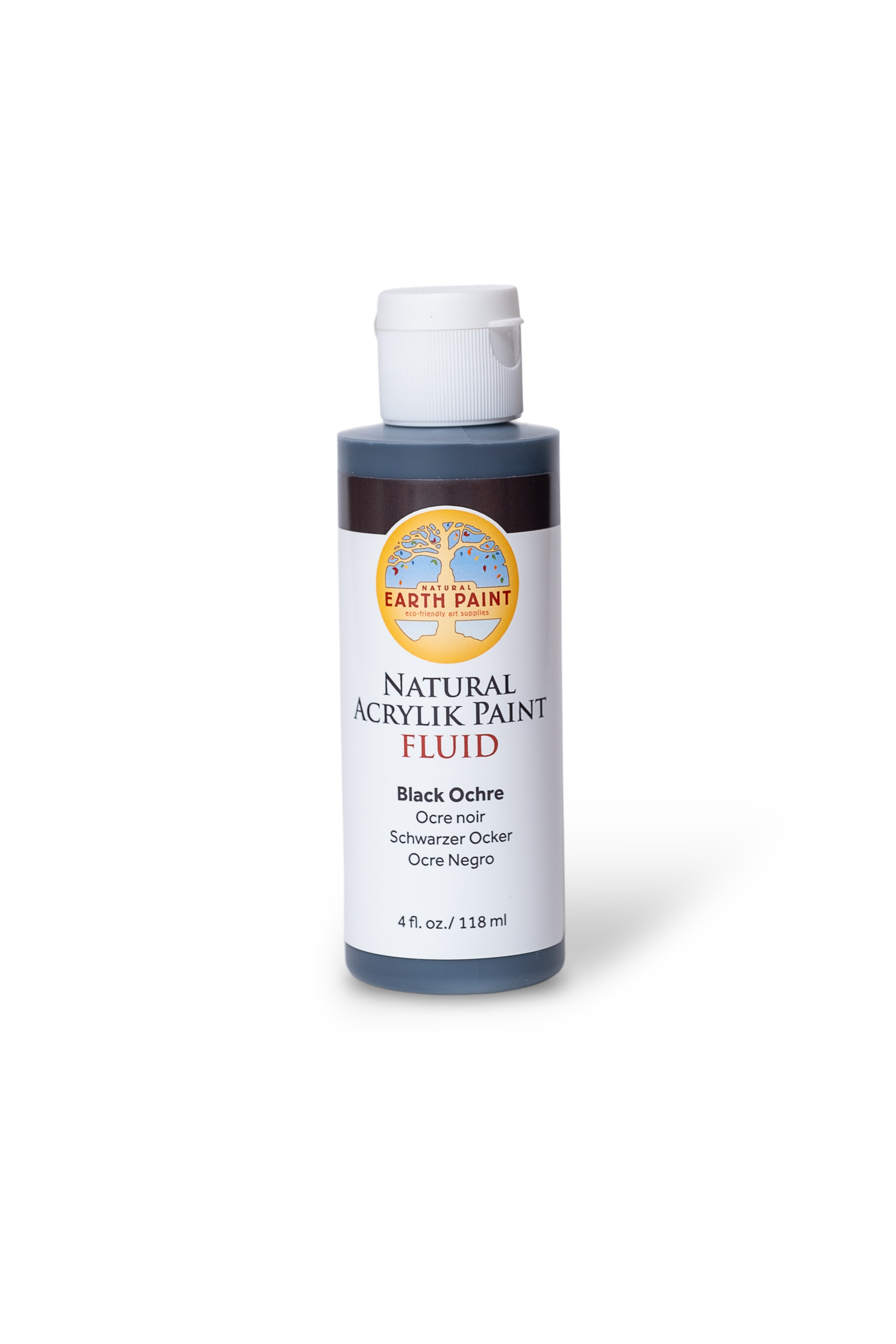 Bottle of Earth Paint Natural Acrylic Paint Fluid on a white background